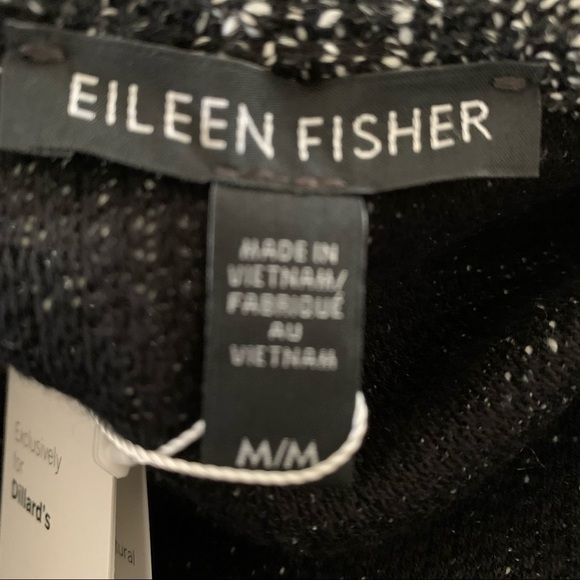 Eileen Fisher NWT Black Notch Collar Long Tweedy Organic Cotton Knit Jacket - Picture 10 of 11